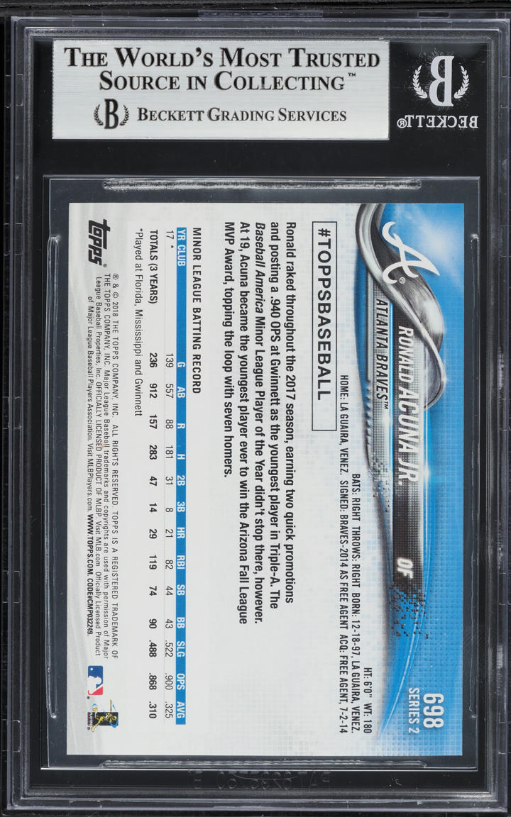 2018 Topps Ronald Acuna Jr. ROOKIE #698 BGS 9 MINT