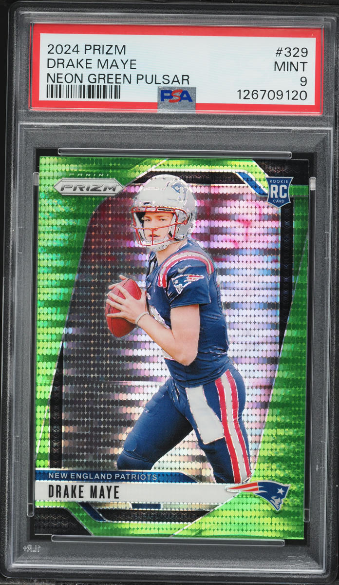 2024 Panini Prizm Neon Green Pulsar Drake Maye ROOKIE #329 PSA 9 MINT