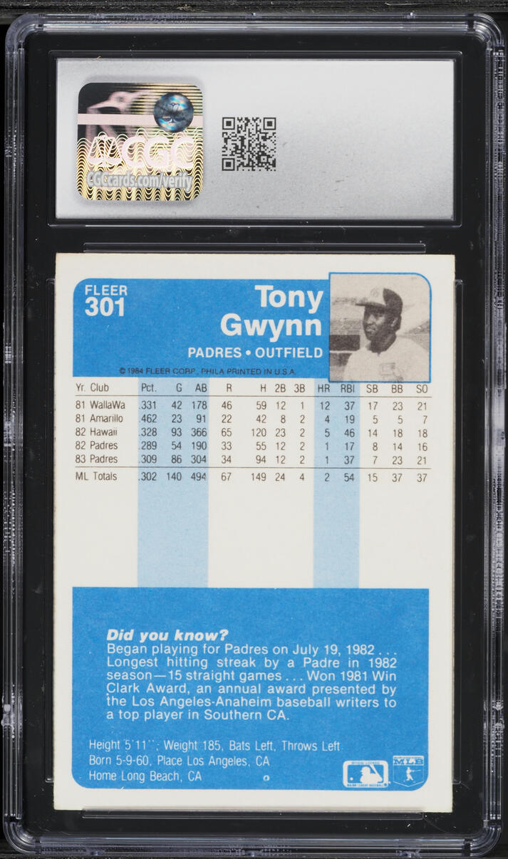 1984 Fleer Tony Gwynn #301 CGC 7.5 NRMT+