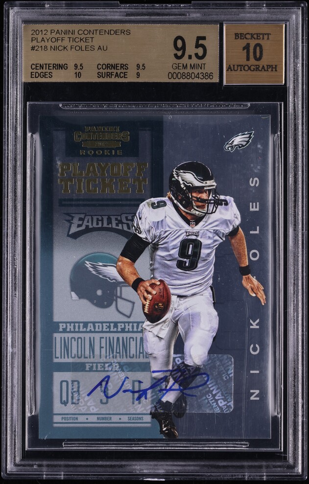 2012 Panini Contenders Playoff Nick Foles ROOKIE AUTO /99 #218 BGS 9.5 GEM MINT