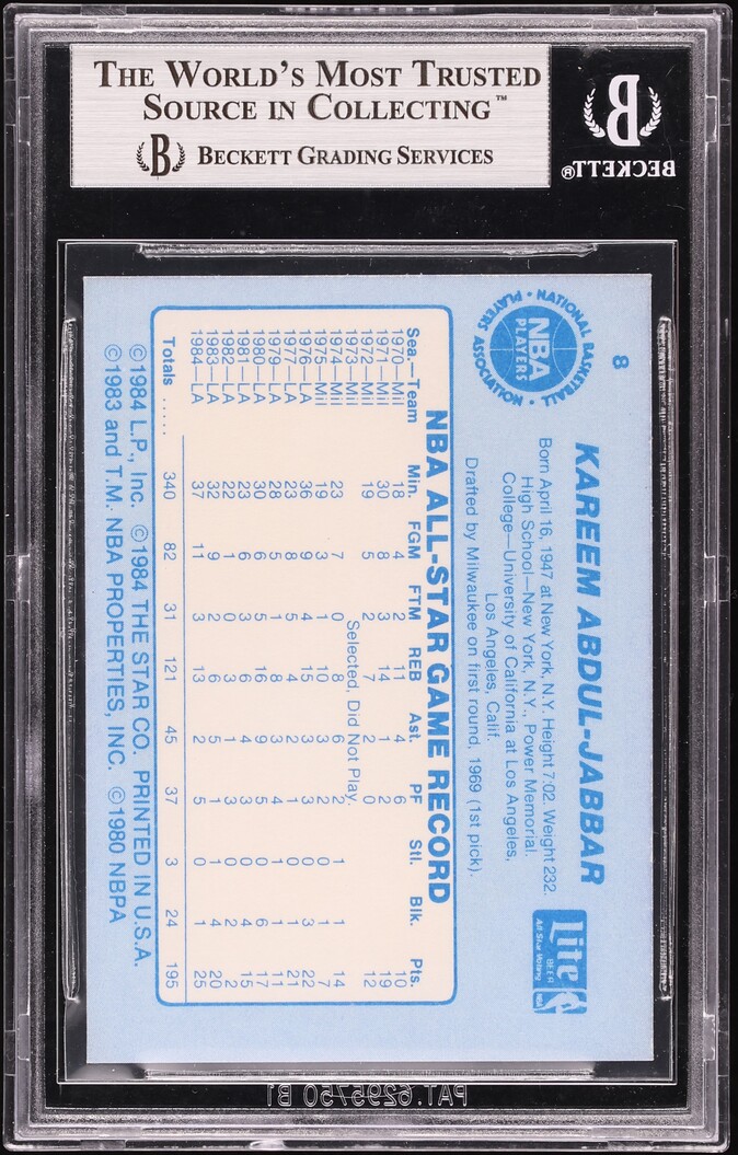 1985 Star Lite All-Stars Kareem Abdul-Jabbar #8 BGS 9 MINT