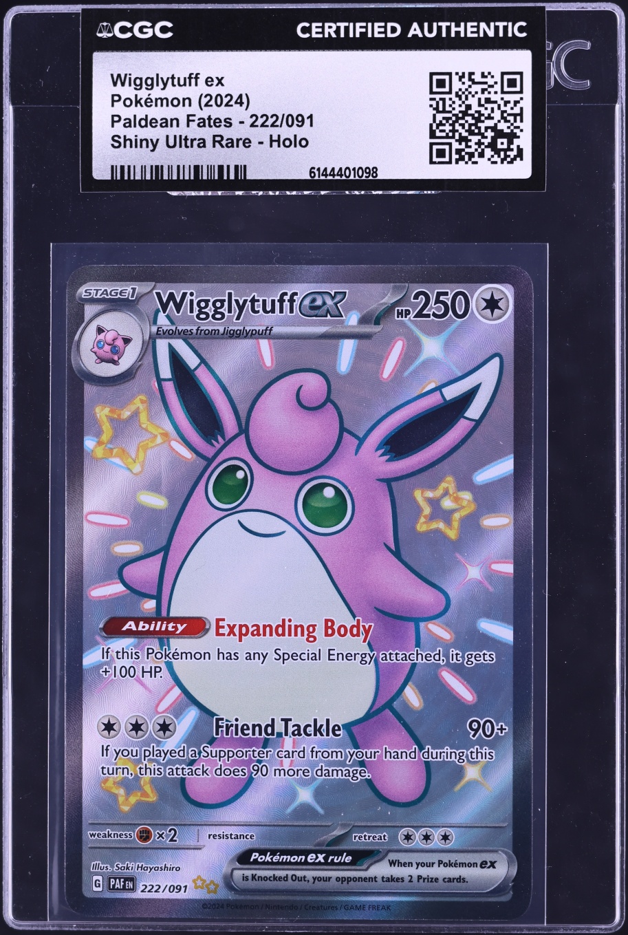 2024 Pokemon Scarlet & Violet Paldean Fates Full Art Shiny Wigglytuff ex #222 CGC AUTH