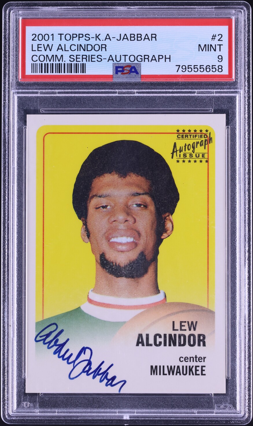 2001 Topps Kareem Abdul-Jabbar Commemorative Series Lew Alcindor AUTO #2 PSA 9