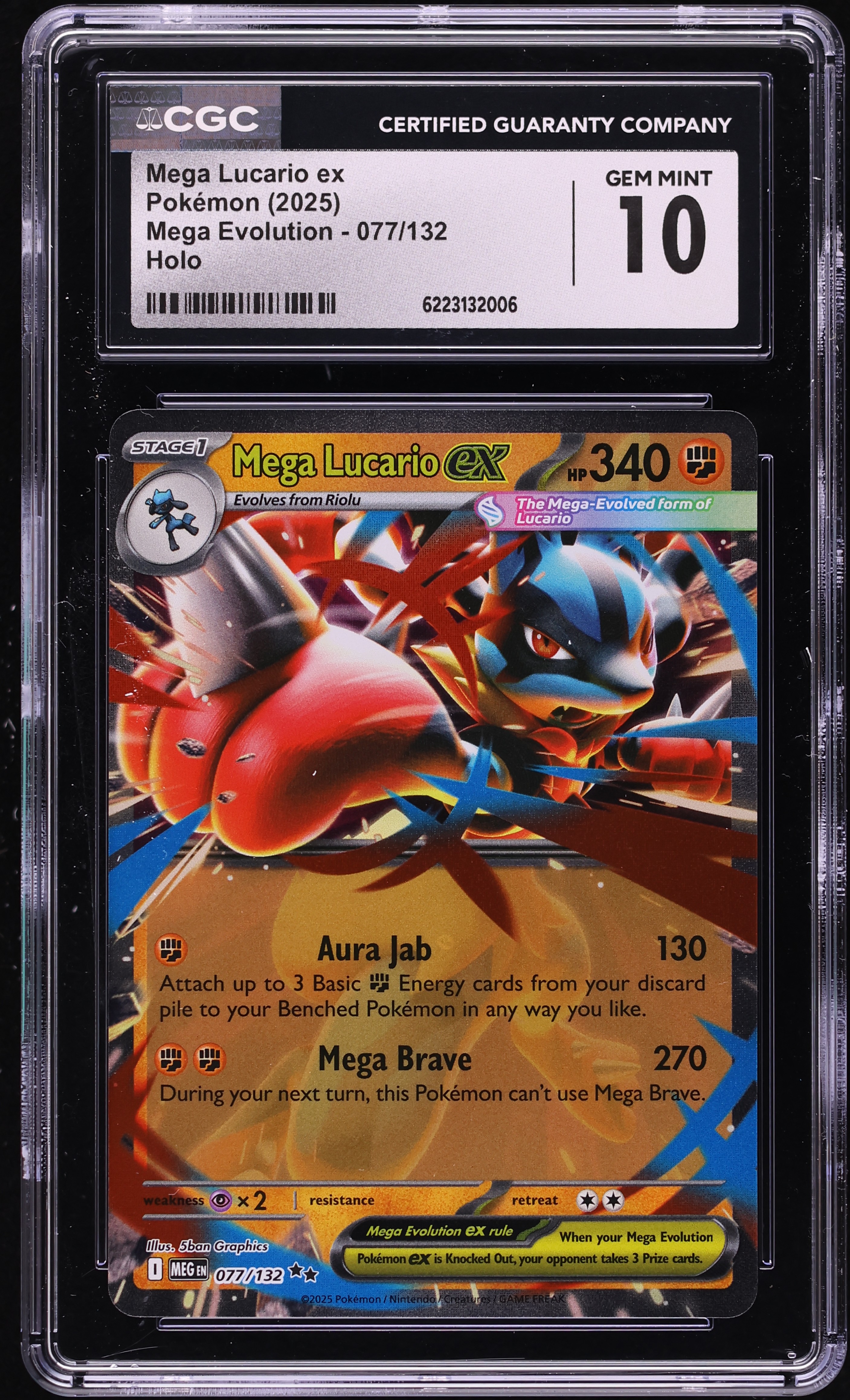 2025 Pokemon Mega Evolution Holo Mega Lucario EX #77 CGC 10 GEM MINT