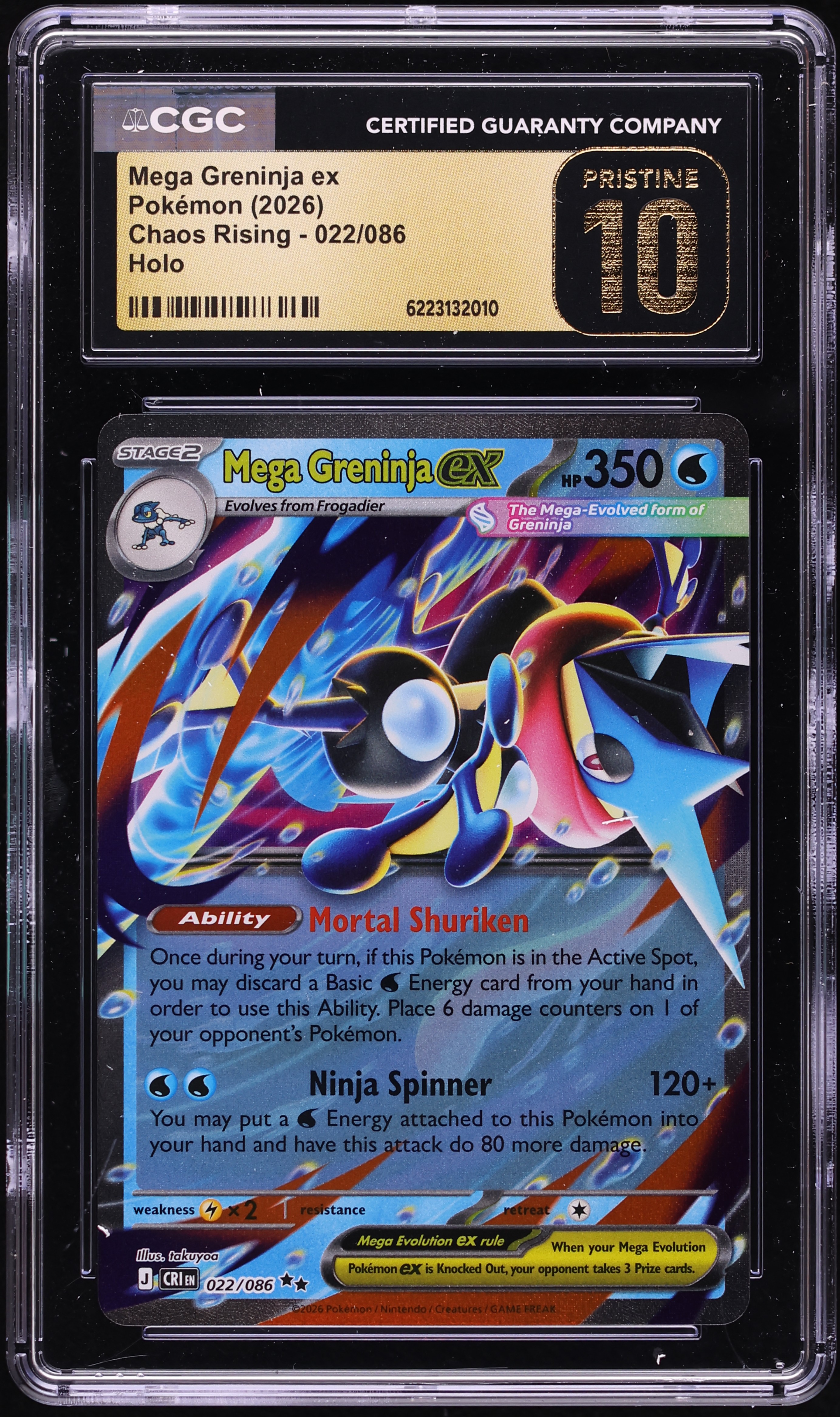 2026 Pokemon Mega Evolution Chaos Rising Holo Mega Greninja EX #22 CGC 10 PRISTINE