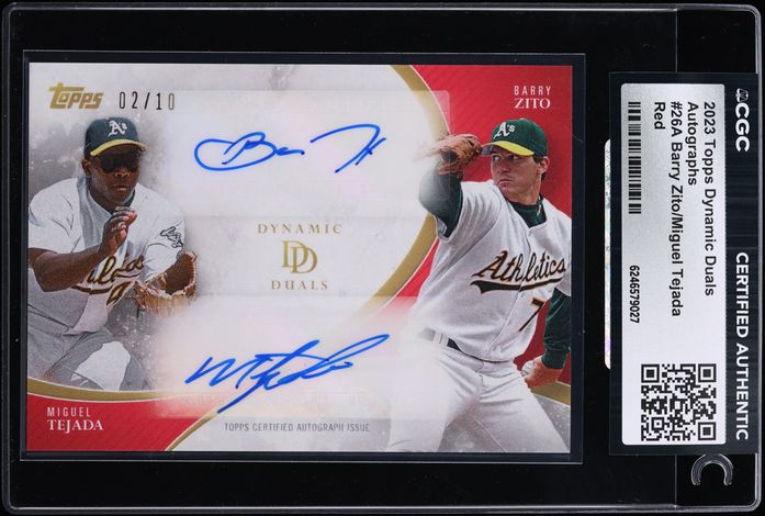 2023 Topps Dynamic Duals Red Barry Zito Miguel Tejada AUTO /10 #26A CGC AUTH