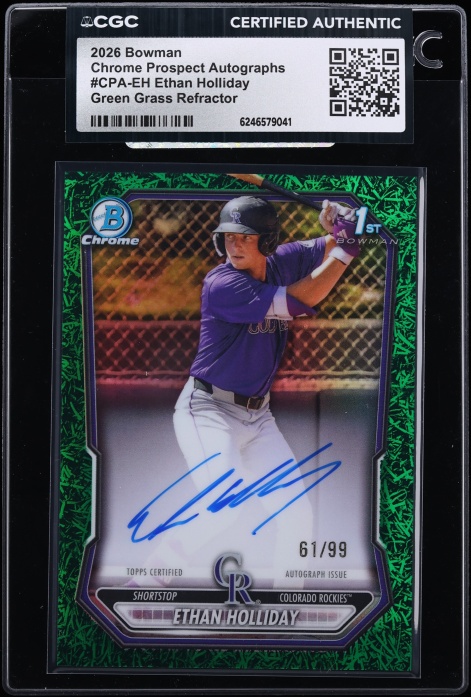 2026 Bowman Chrome Green Grass Refractor Ethan Holliday PROSPECT AUTO /99 #CPA-EH CGC AUTH