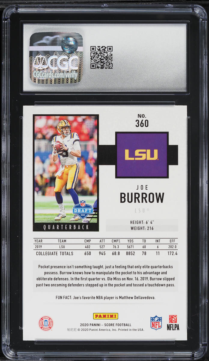 2020 Score Football Joe Burrow ROOKIE #360 CGC 9 MINT