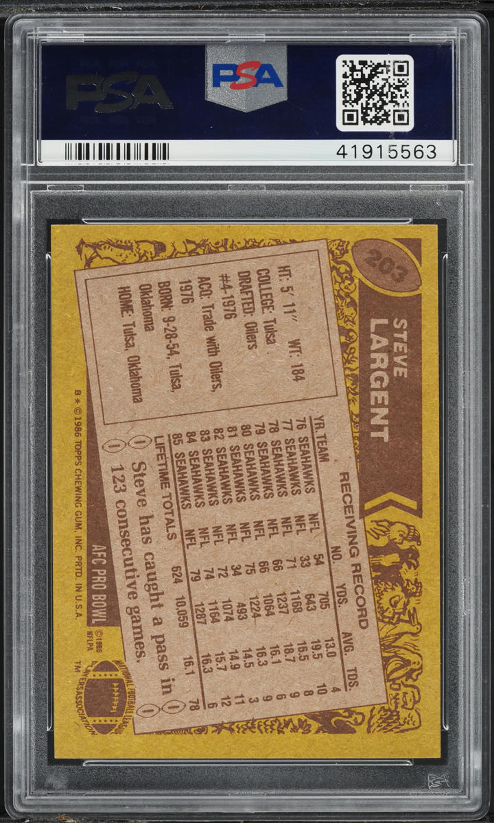 1986 Topps Football Steve Largent #203 PSA 8 NM-MT