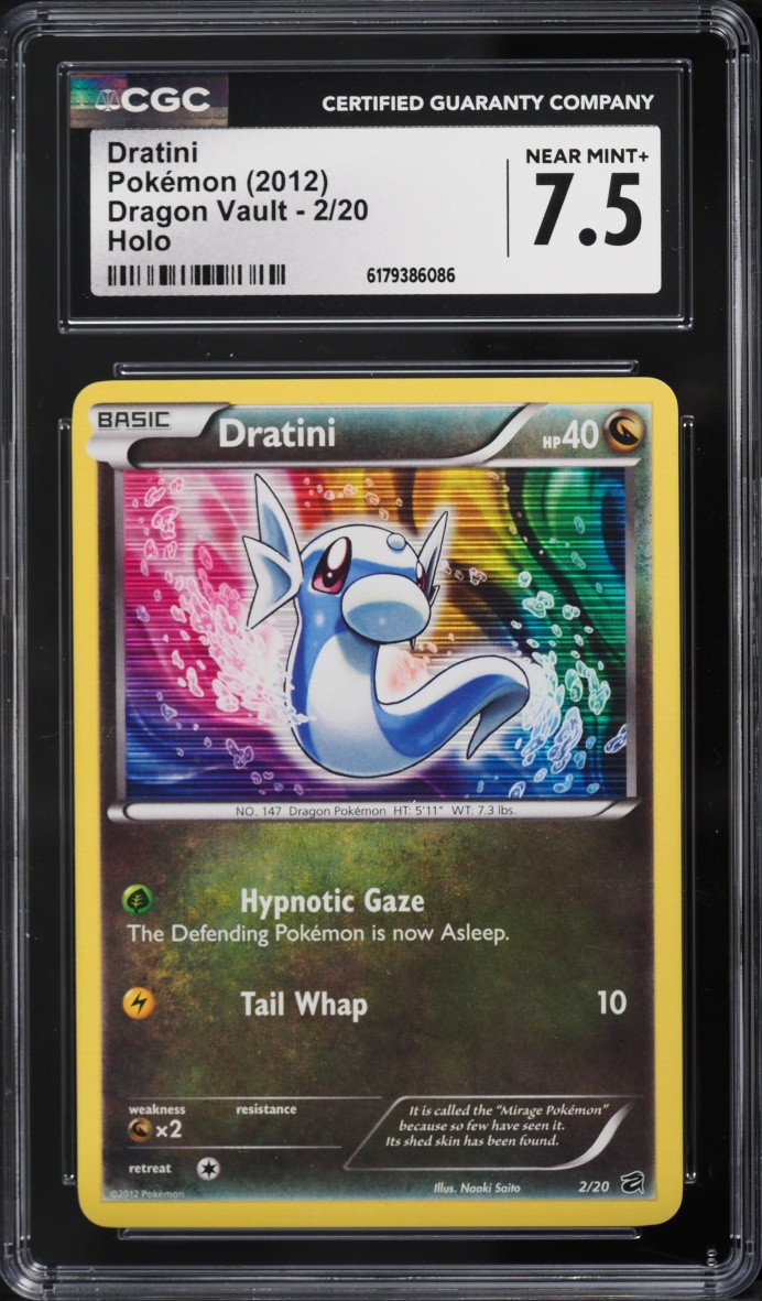 2012 Pokemon Black & White Dragon Vault Holo Dratini #2 CGC 7.5 NRMT+