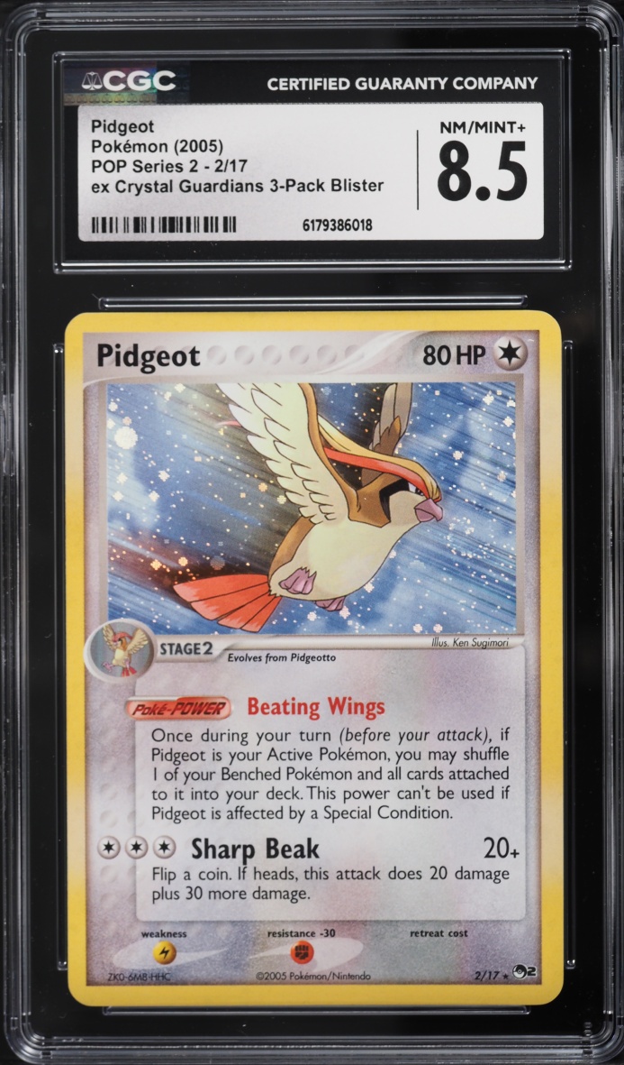 2005 Pokemon POP Series 2 Ex Crystal Guardians 3 Pack Blister Pidgeot #2 CGC 8.5 NM-MT+