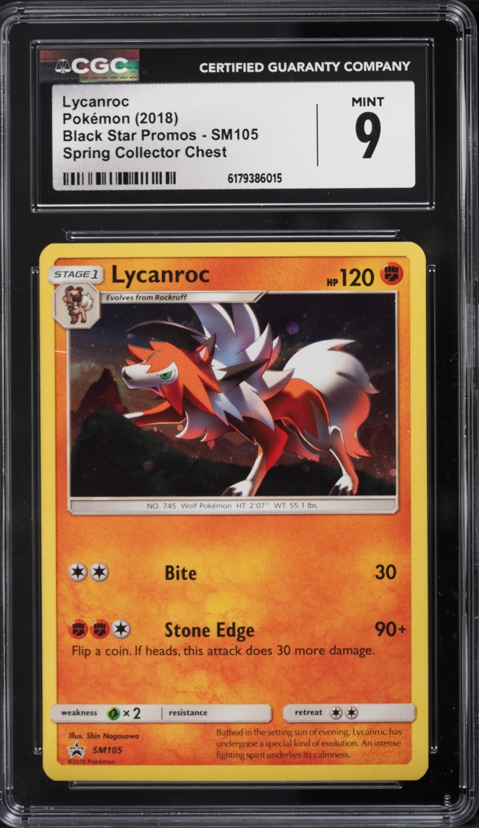 2018 Pokemon Sun & Moon Black Star Promo Spring Collector Chest Lycanroc #SM105 CGC 9 MINT