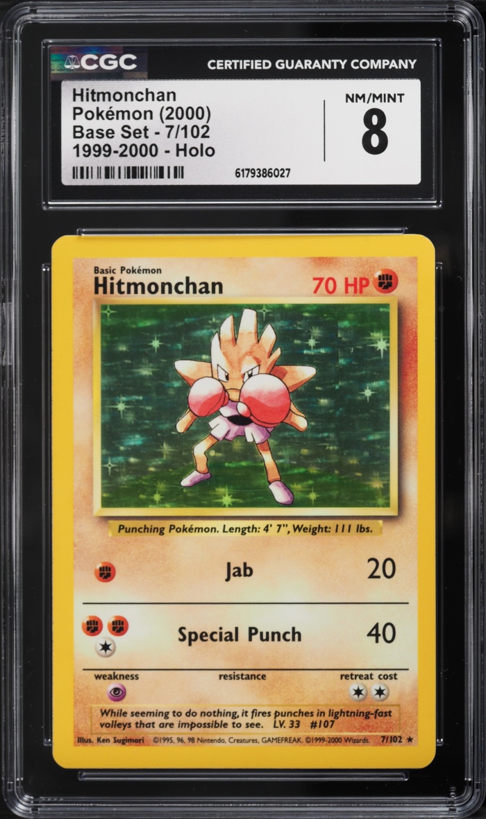 2000 Pokemon Base Set Holo Hitmonchan #7 CGC 8 NM-MT