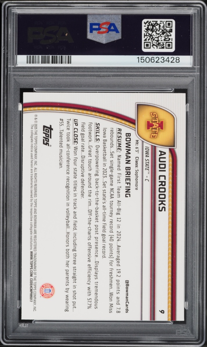 2024 Bowman Chrome University Audi Crooks #9 PSA 10 GEM MINT