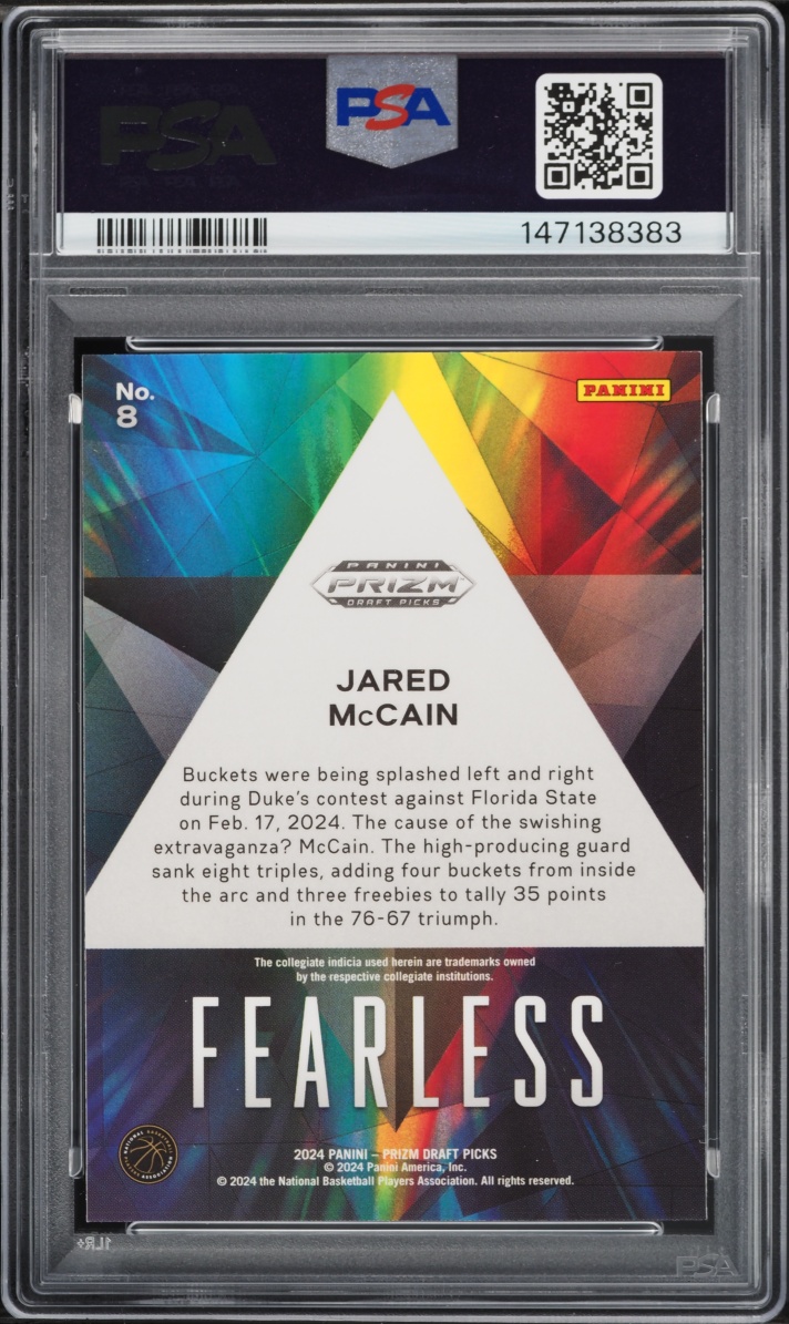 2024 Panini Prizm Draft Picks Fearless Jared McCain ROOKIE #8 PSA 10 GEM MINT