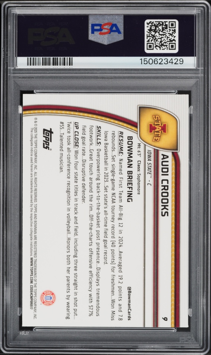 2024 Bowman Chrome University Audi Crooks #9 PSA 10 GEM MINT