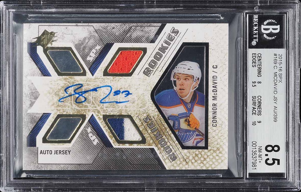 2015 SPx Hockey Connor McDavid ROOKIE PATCH AUTO /399 #169 BGS 8.5 NM-MT+
