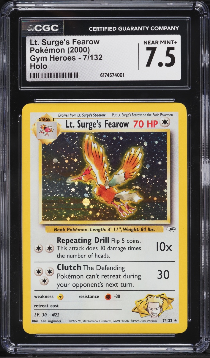 2000 Pokemon Gym Heroes Holo Lt. Surge's Fearow #7 CGC 7.5 NRMT+
