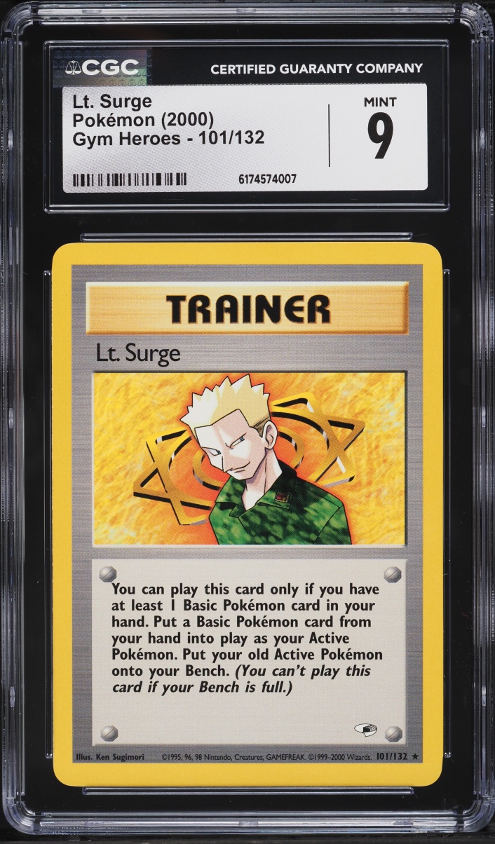 2000 Pokemon Gym Heroes Lt. Surge #101 CGC 9 MINT