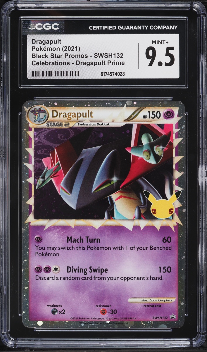 2021 Pokemon Sword & Shield Promo Celebrations Prime Holo Dragapult #SWSH132 CGC 9.5 MINT+