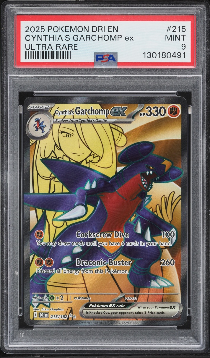 2025 Pokemon Scarlet & Violet Destined Rivals Full Art Cynthia's Garchomp Ex #215 PSA 9 MINT