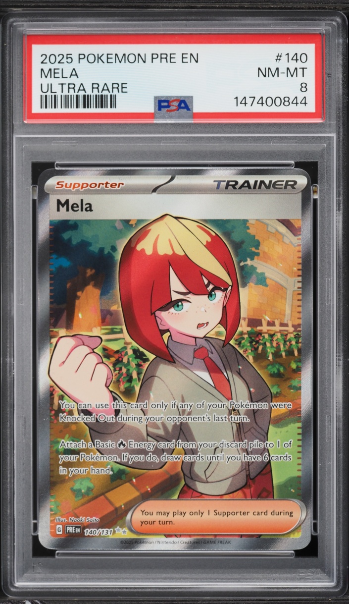 2025 Pokemon Scarlet & Violet Prismatic Evolutions Full Art Mela #140 PSA 8 NM-MT
