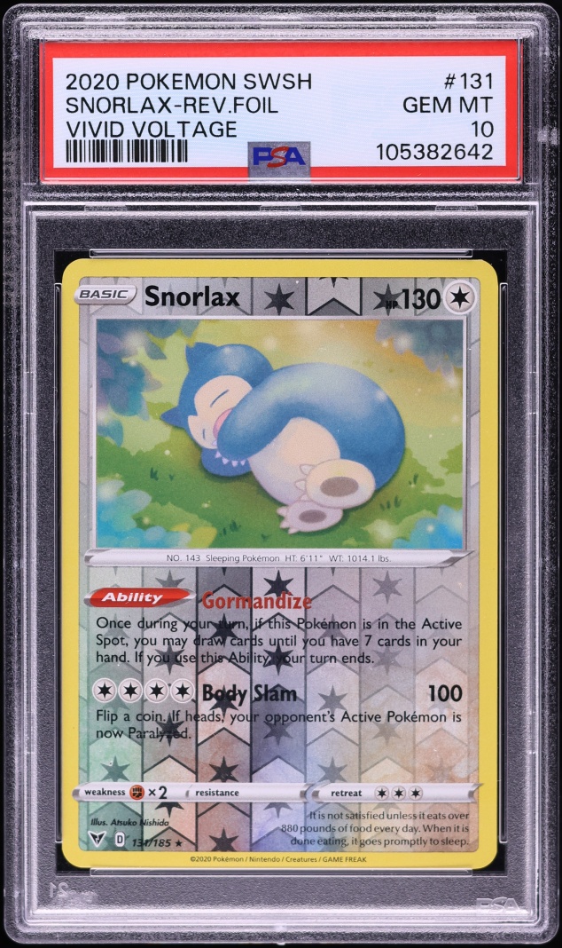 2020 Pokemon Sword & Shield Vivid Voltage Reverse Holo Snorlax #131 PSA 10 GEM MINT