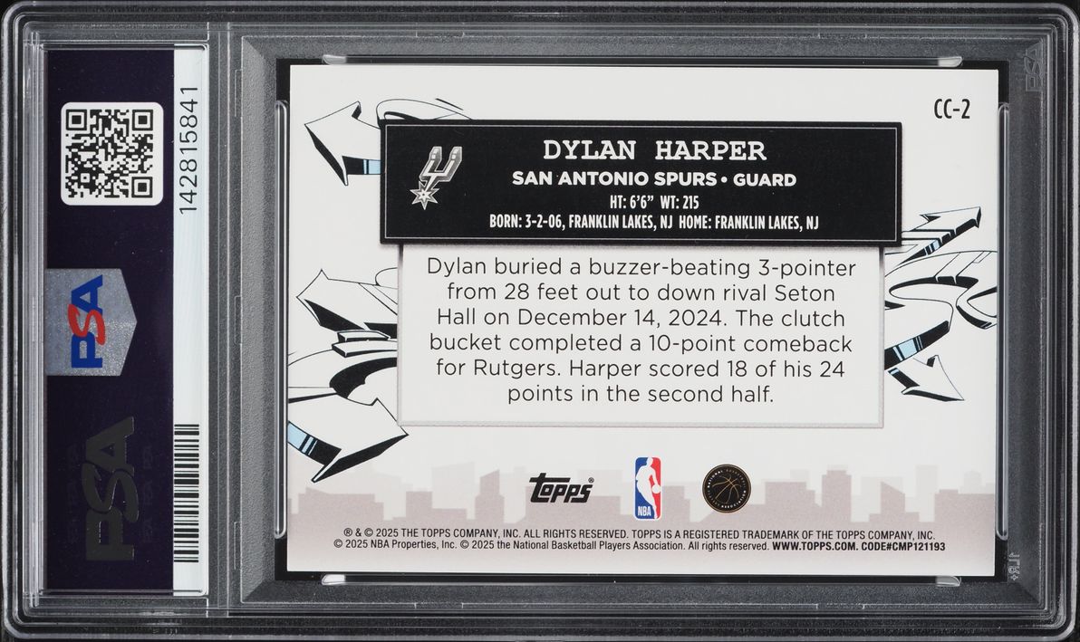 2025 Topps Clutch City Holo Foil Dylan Harper ROOKIE #CC-2 PSA 10 GEM MINT