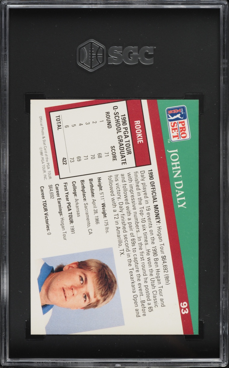 1991 Pro Set PGA Tour John Daly ROOKIE #93 SGC 8 NM-MT