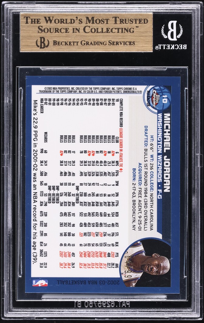 2002 Topps Chrome Black Refractor Michael Jordan /99 #10 BGS 10 PRISTINE