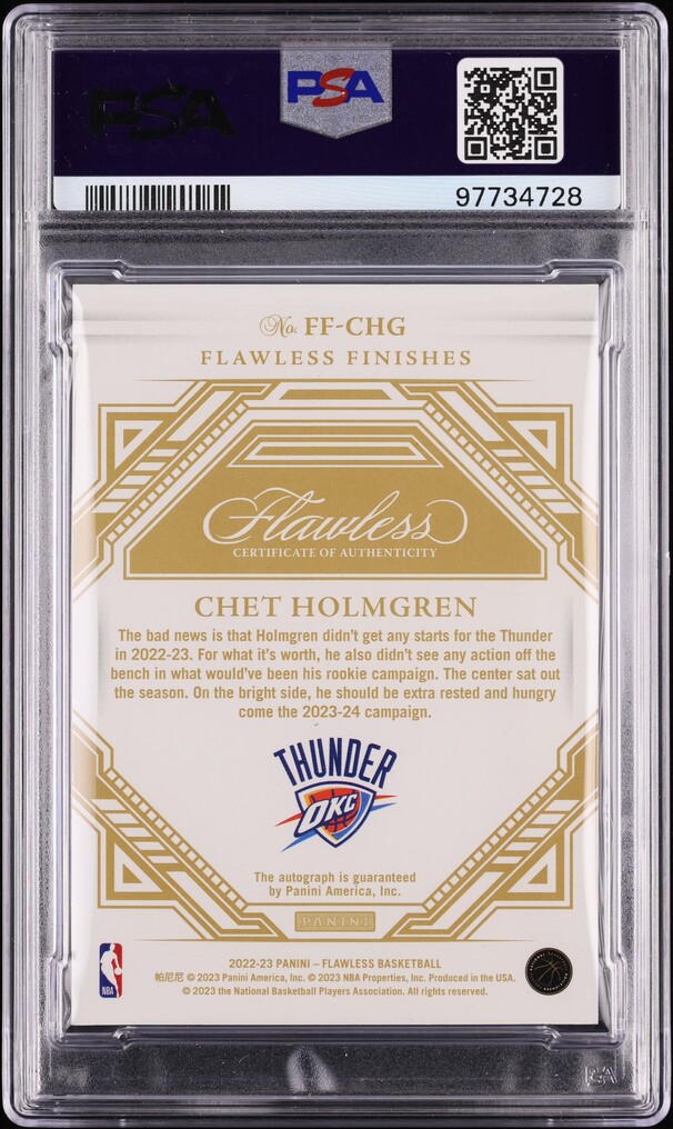 2022 Panini Flawless Finishes Gold Chet Holmgren ROOKIE AUTO /10 PSA 10 GEM MINT