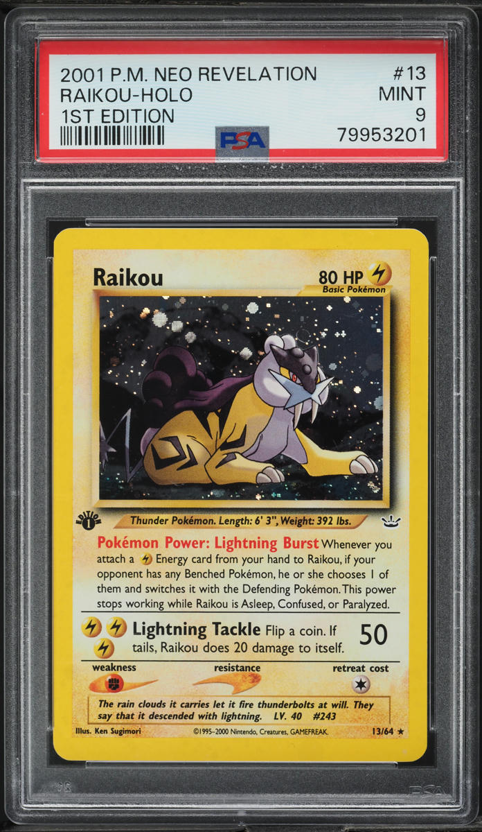 2001 Pokemon Neo Revelation 1st Edition Holo Raikou #13 PSA 9 MINT