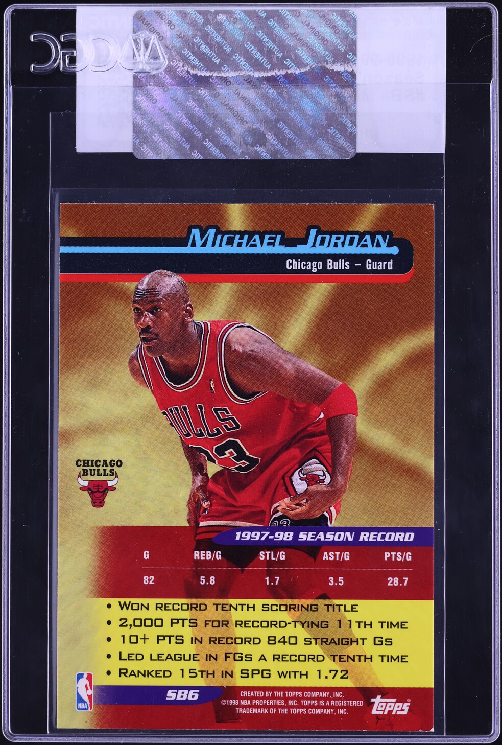 1998 Topps Season's Best Michael Jordan #SB6 CGC AUTH