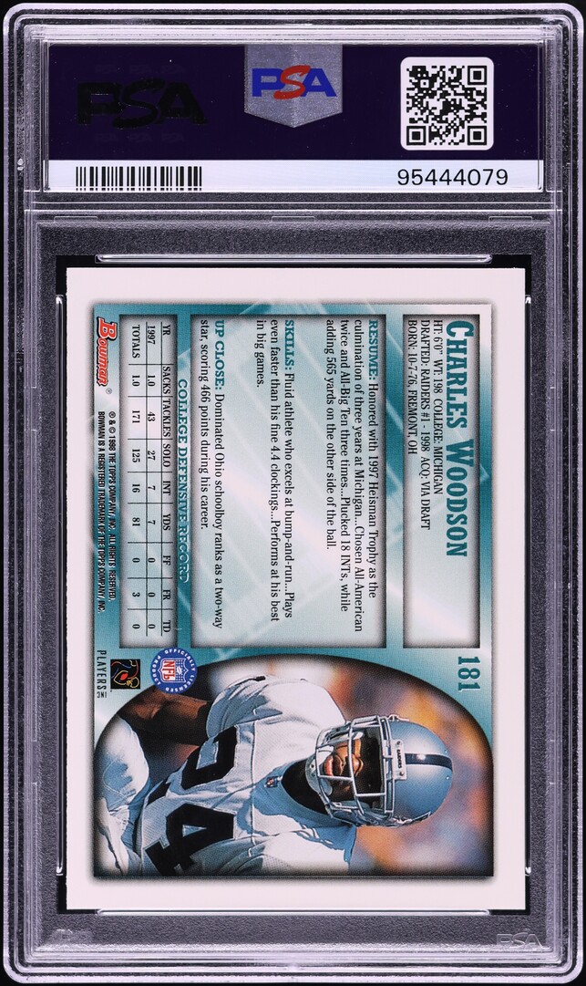 1998 Bowman Football Charles Woodson ROOKIE #181 PSA 10 GEM MINT