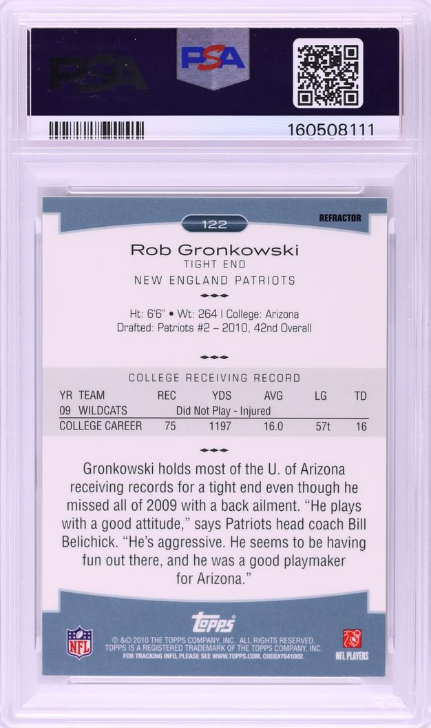 2010 Topps Platinum Superfractor Rob Gronkowski ROOKIE 1/1 #122 PSA 9 MINT - Photo 2