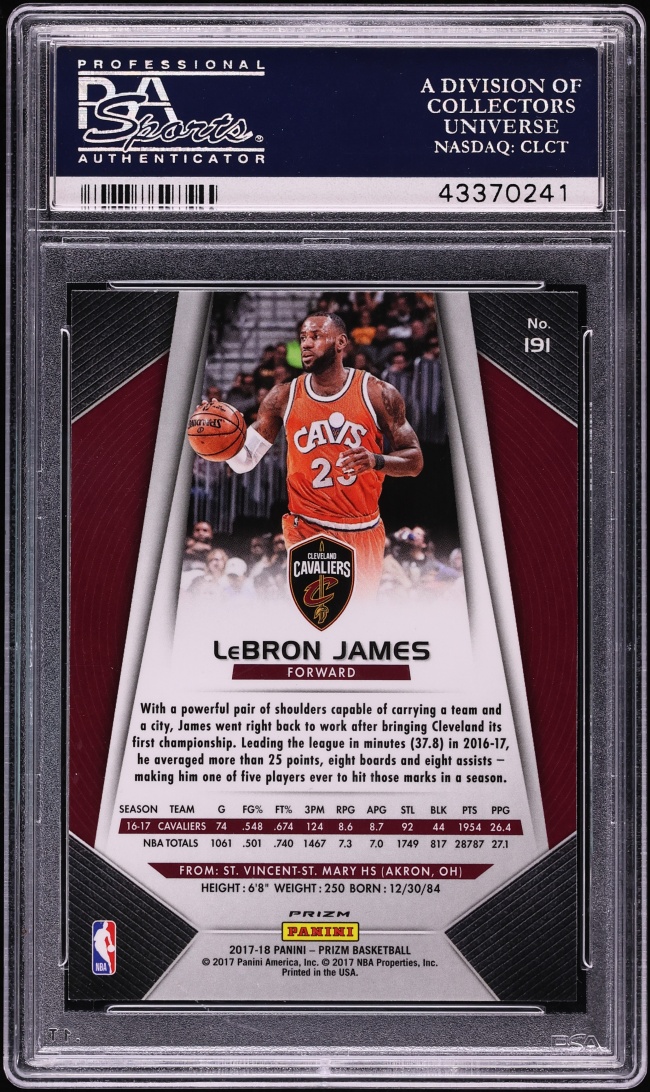 2017 Panini Prizm White Sparkle LeBron James #191 PSA 10 GEM MINT - Photo 2