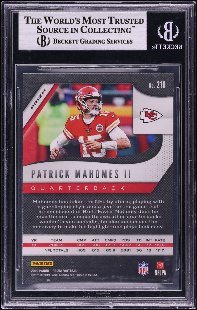 2019 Panini Prizm White Sparkle Patrick Mahomes II #210 BGS 9 MINT - Photo 2