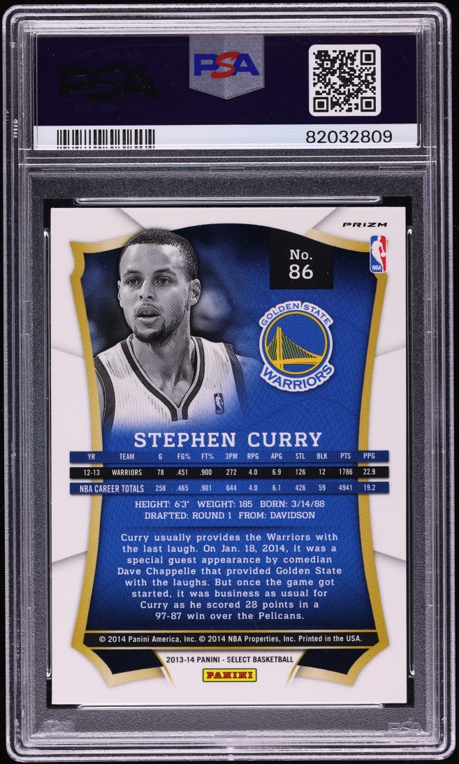 2013 Select Silver Prizm Stephen Curry #86 PSA 10 GEM MINT - Photo 2