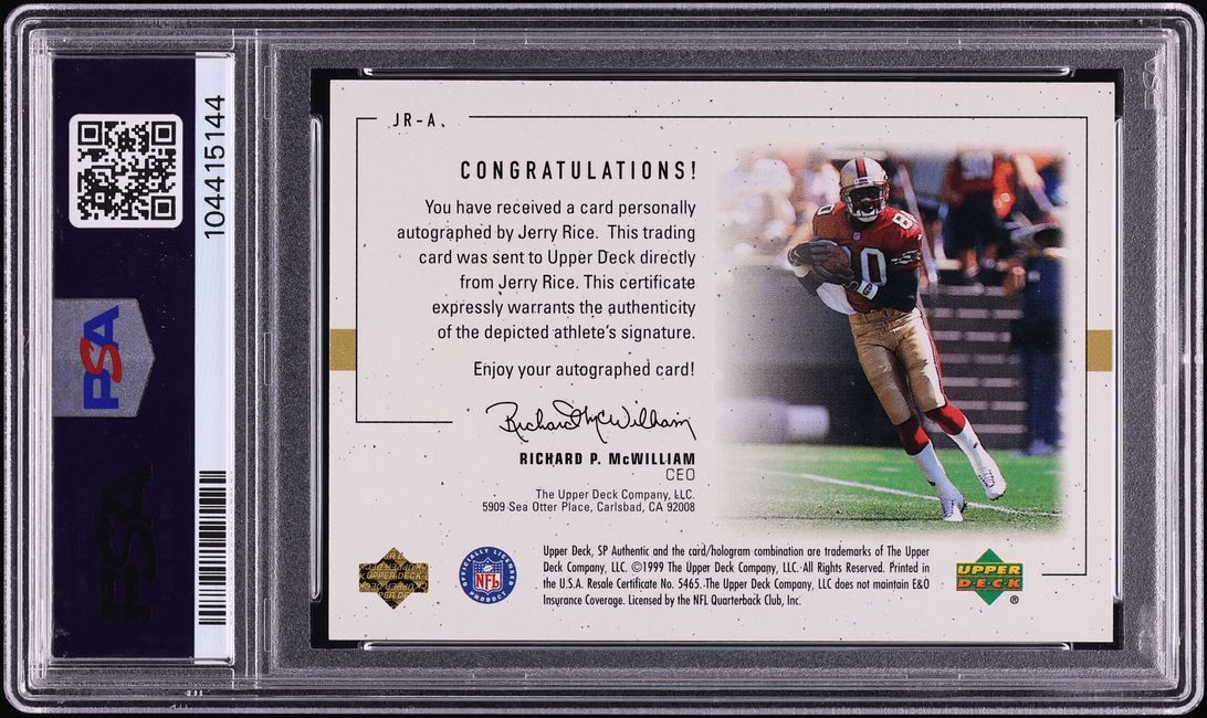 1999 SP Authentic Player's Ink Level 2 Jerry Rice AUTO DNA 10 /100 #JR-A PSA 8 NM-MT - Photo 2