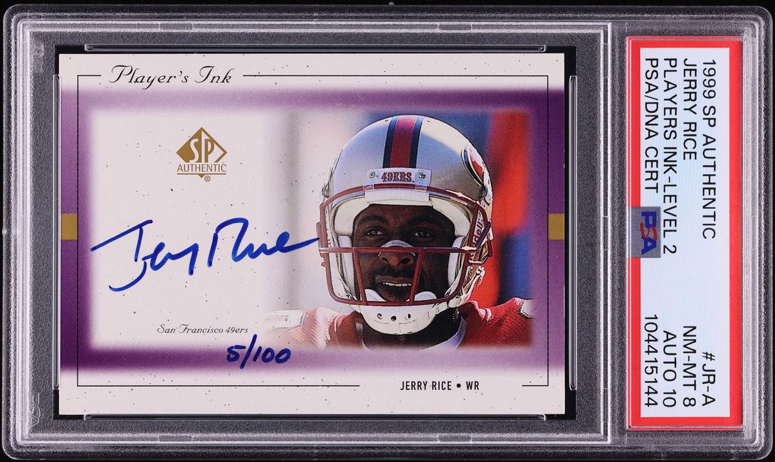 1999 SP Authentic Player's Ink Level 2 Jerry Rice AUTO DNA 10 /100 #JR-A PSA 8 NM-MT - Photo 1