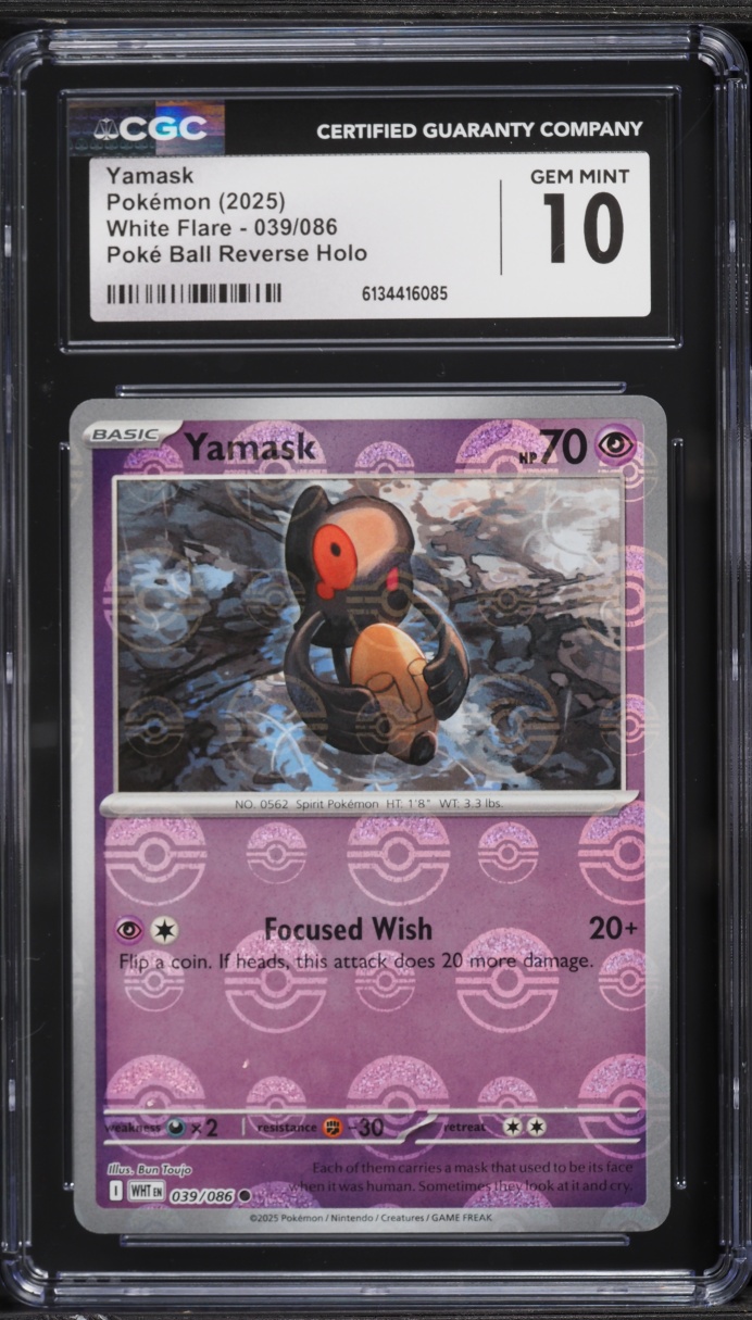 2025 Pokemon Scarlet & Violet White Flare Poke Ball Reverse Holo Yamask #39 CGC 10 GEM MINT