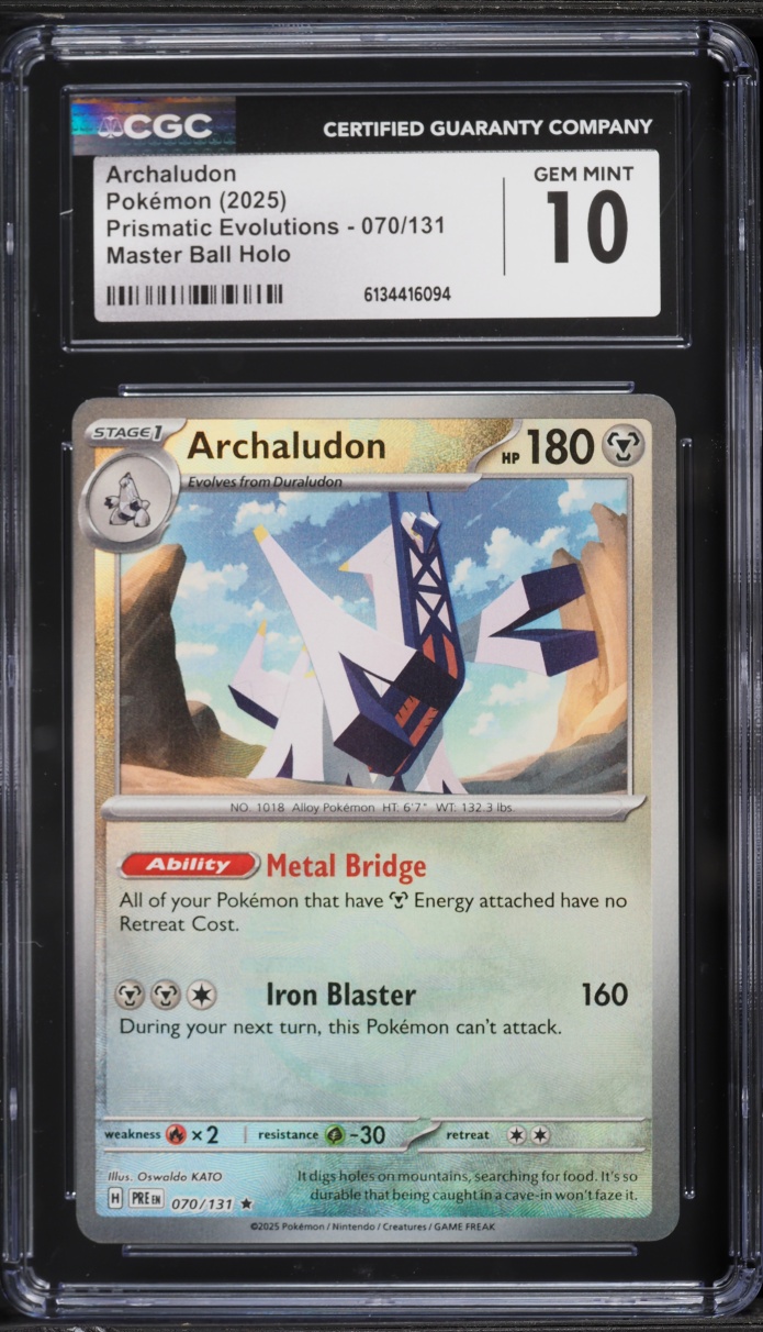 2025 Pokemon SV Prismatic Evolutions Master Ball Holo Archaludon #70 CGC 10 GEM MINT