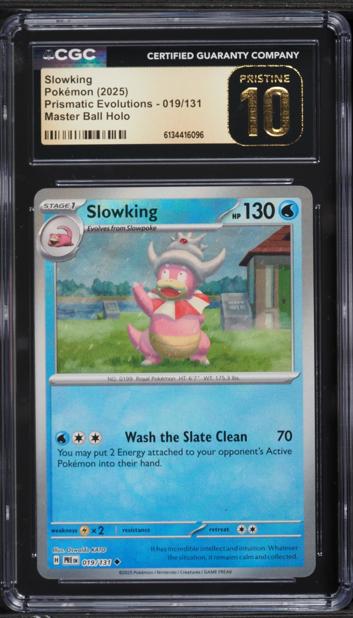 2025 Pokemon SV Prismatic Evolutions Master Ball Holo Slowking #19 CGC 10 PRISTINE