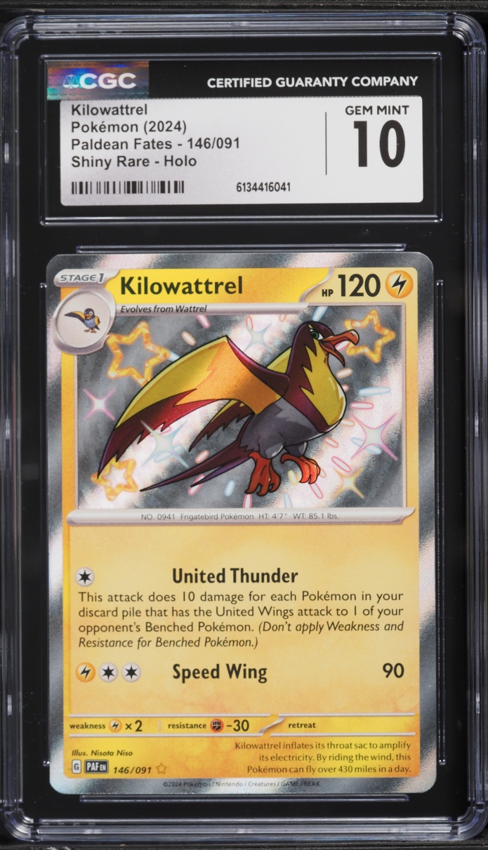 2024 Pokemon Scarlet & Violet Paldean Fates Shiny Rare Kilowattrel #146 CGC 10 GEM MINT
