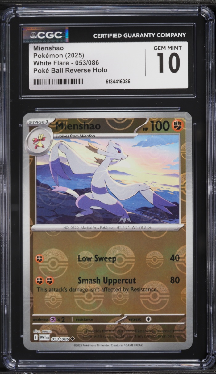 2025 Pokemon Scarlet & Violet White Flare Poke Ball Reverse Holo Mienshao #53 CGC 10 GEM MINT