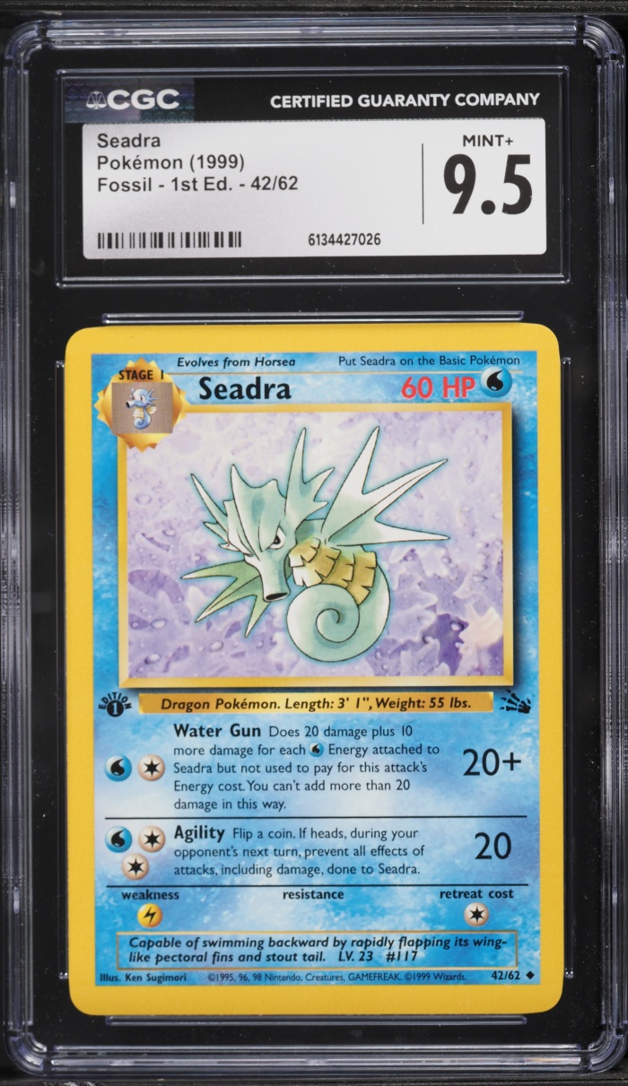 1999 Pokemon Fossil 1st Edition Seadra #42 CGC 9.5 MINT+