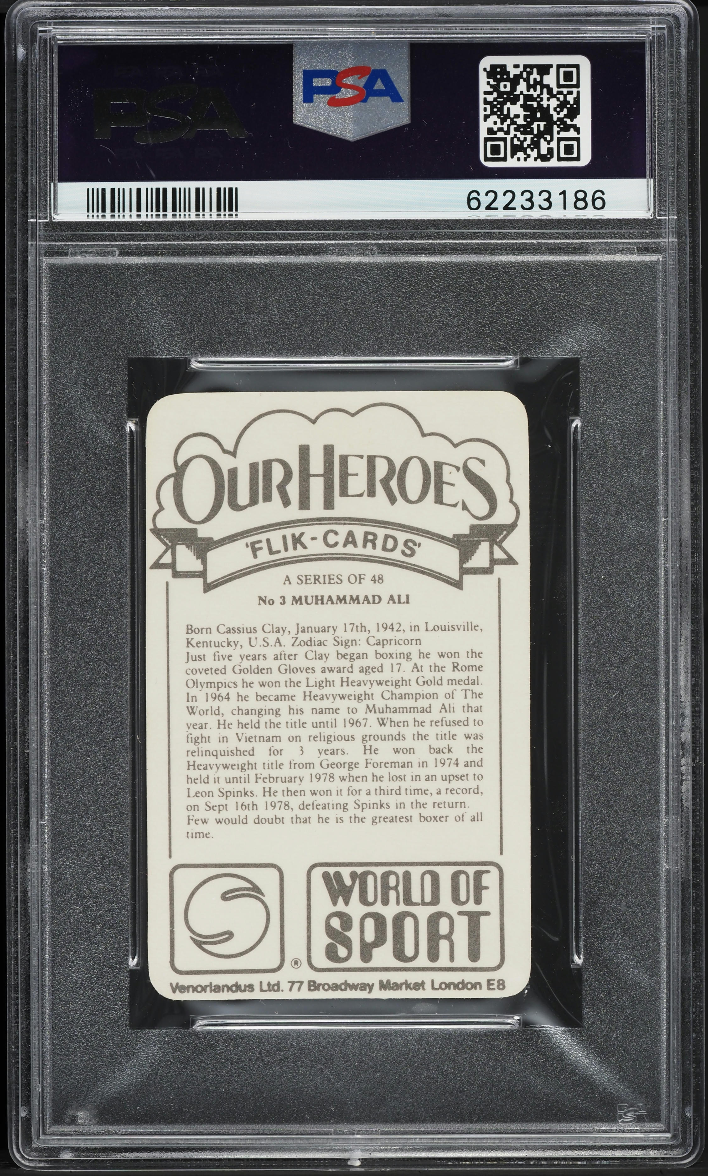 1979 Venorlandus Our Heroes World Of Sport Muhammad Ali #3 PSA 8 NM-MT