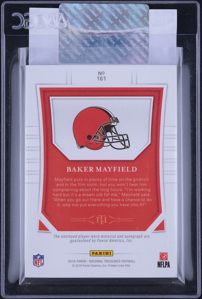 2018 National Treasures Green Number Baker Mayfield RC PATCH AUTO 6/6 CGC AUTH