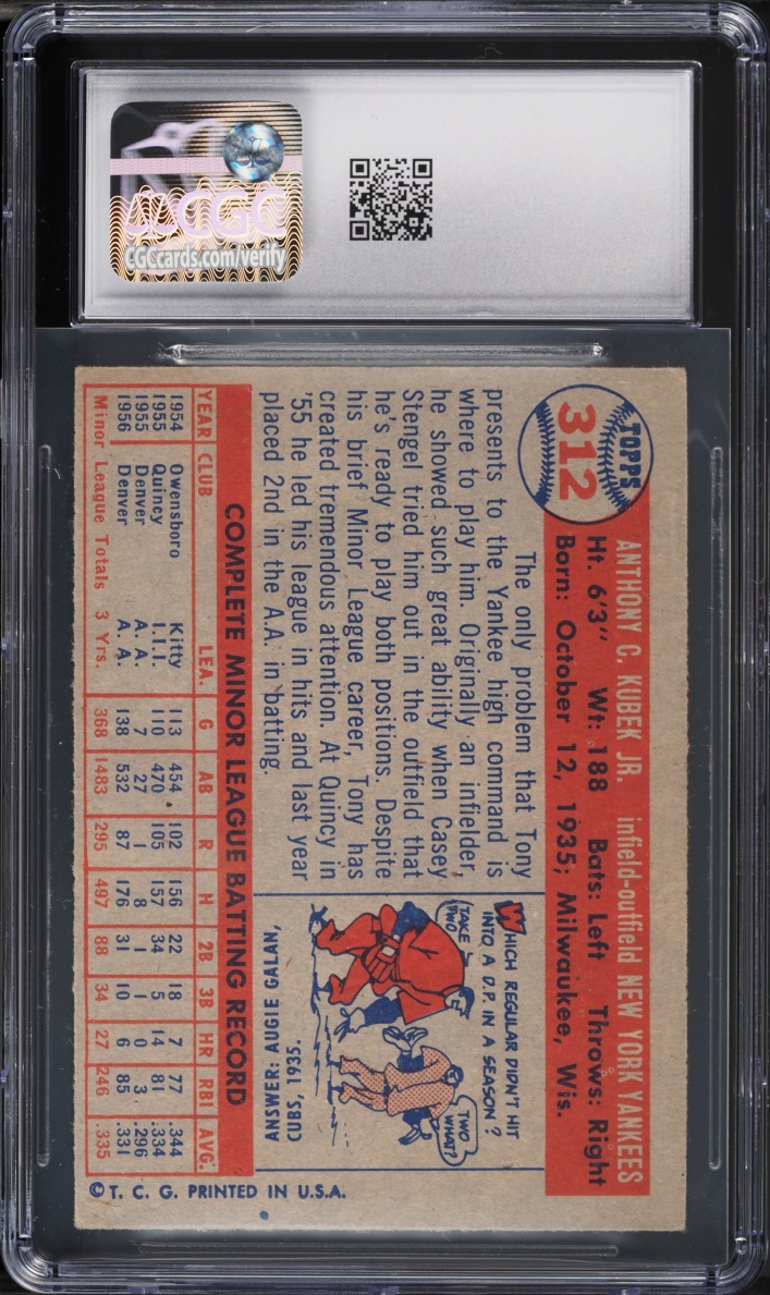 1957 Topps Tony Kubek ROOKIE #312 CGC 3.5 VG+