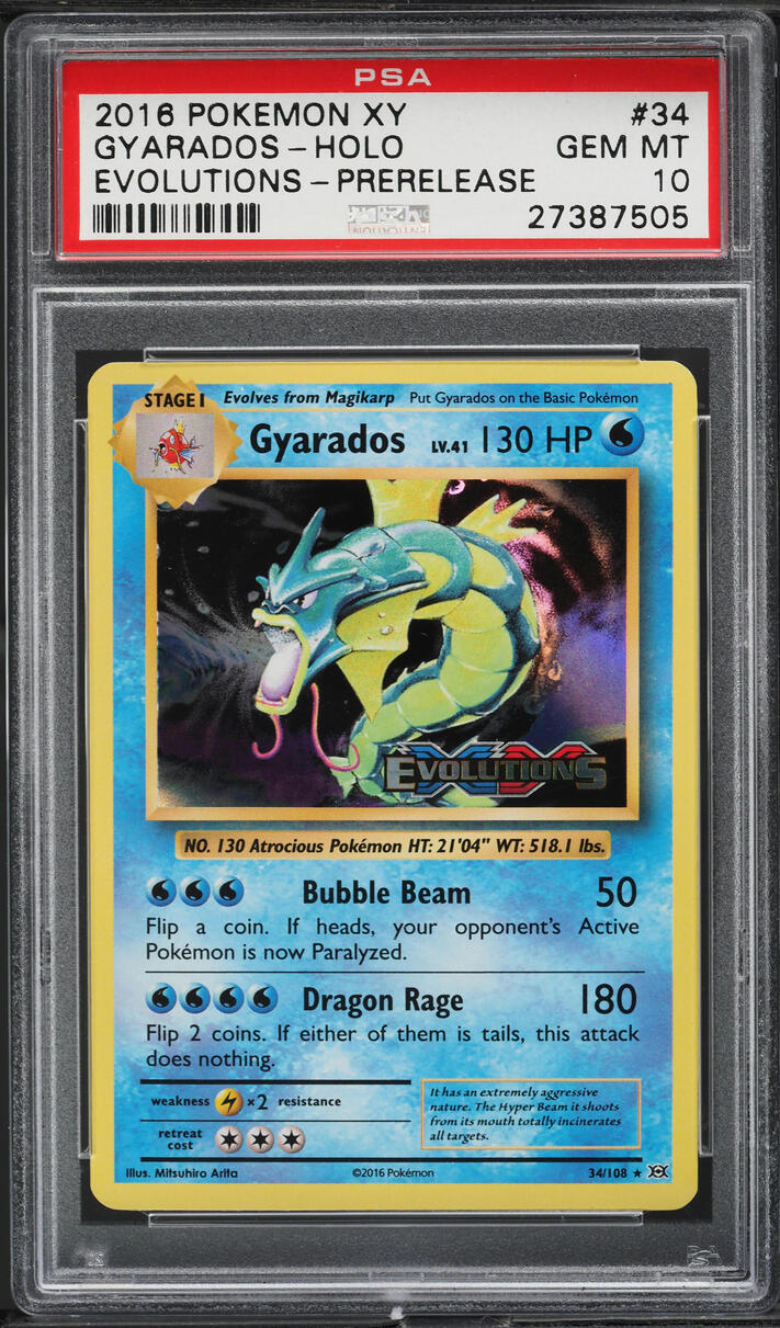 2016 Pokemon XY Evolutions Prerelease Holo Gyarados #34 PSA 10 GEM MINT